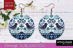 Folk Flowers Round Earrings - Floral Folk PNG Sublimation Product Image 1
