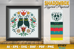 Owl Folk Art Scandinavian 3D Shadow Box Layered Papercut Product Image 3