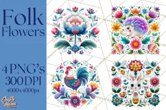 Polish Folk Botanical Clipart, Floral Animals Png Product Image 1