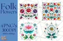 Polish Folk Botanical Clipart, Floral Animals Png Product Image 1