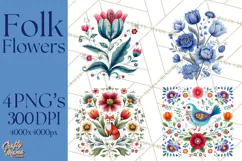 Polish Folk Botanical Clipart, Floral Animals Png Product Image 1