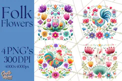 Polish Folk Botanical Clipart, Floral Animals Png Product Image 1