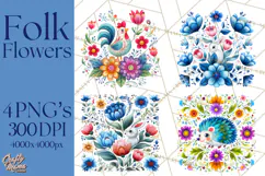 Polish Folk Botanical Clipart, Floral Animals Png Product Image 1