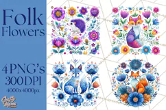 Polish Folk Botanical Clipart, Floral Animals Png Product Image 1