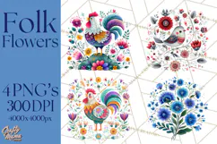 Polish Folk Botanical Clipart, Floral Animals Png Product Image 1