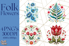 Polish Folk Botanical Clipart, Floral Animals Png Product Image 1