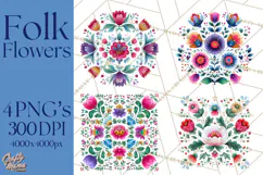 Polish Folk Botanical Clipart, Floral Animals Png Product Image 1
