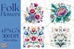 Polish Folk Botanical Clipart, Floral Animals Png Product Image 1
