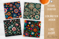 Folk flowers tile Coaster Design, Summer Coaster Product Image 1