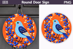 Spring Bird Floral Round Sign PNG | Folk Bird Door Hanger Product Image 1