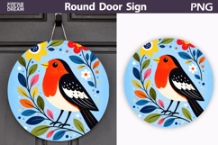 Spring Bird Floral Round Sign PNG | Folk Bird Door Hanger Product Image 1