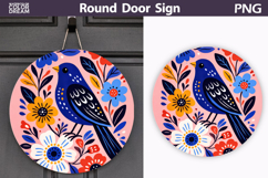 Spring Bird Floral Round Sign PNG | Folk Bird Door Hanger Product Image 1