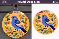 Spring Bird Floral Round Sign PNG | Folk Bird Door Hanger Product Image 1