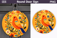Spring Bird Floral Round Sign PNG | Folk Bird Door Hanger Product Image 1