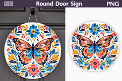 Butterfly Floral Round Sign PNG | Folk Butterfly Door Hanger Product Image 1