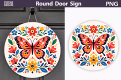 Butterfly Floral Round Sign PNG | Folk Butterfly Door Hanger Product Image 1