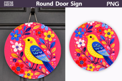 Spring Bird Floral Round Sign PNG | Folk Bird Door Hanger Product Image 1