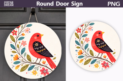 Spring Bird Floral Round Sign PNG | Folk Bird Door Hanger Product Image 1