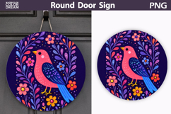 Spring Bird Floral Round Sign PNG | Folk Bird Door Hanger Product Image 1