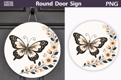 Butterfly Floral Round Sign PNG | Folk Butterfly Door Hanger Product Image 1