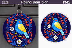 Spring Bird Floral Round Sign PNG | Folk Bird Door Hanger Product Image 1
