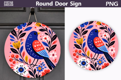 Spring Bird Floral Round Sign PNG | Folk Bird Door Hanger Product Image 1