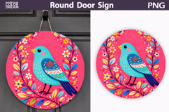 Spring Bird Floral Round Sign PNG | Folk Bird Door Hanger Product Image 1