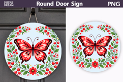Butterfly Floral Round Sign PNG | Folk Butterfly Door Hanger Product Image 1