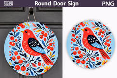 Spring Bird Floral Round Sign PNG | Folk Bird Door Hanger Product Image 1