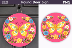 Butterfly Floral Round Sign PNG | Folk Butterfly Door Hanger Product Image 1