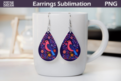 Folk Bird Floral Teardrop Earrings | Bird Botanical Earrings Product Image 1