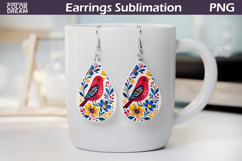 Folk Bird Floral Teardrop Earrings | Bird Botanical Earrings Product Image 1