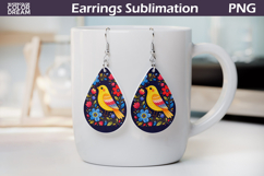 Folk Bird Floral Teardrop Earrings | Bird Botanical Earrings Product Image 1