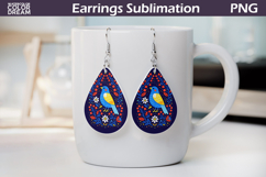 Folk Bird Floral Teardrop Earrings | Bird Botanical Earrings Product Image 1