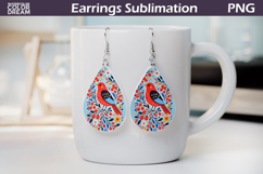 Folk Bird Floral Teardrop Earrings | Bird Botanical Earrings Product Image 1