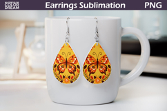 Folk Butterfly Floral Teardrop Earrings | Butterfly Flowers Product Image 1