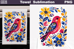 Folk Bird Floral Design | Towel Sublimation Product Image 1