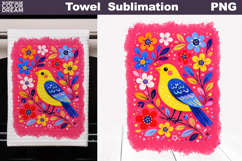 Folk Bird Floral Design | Towel Sublimation Product Image 1