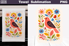 Folk Bird Floral Design | Towel Sublimation Product Image 1
