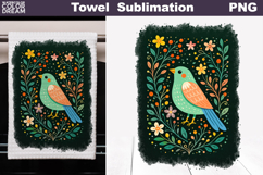 Folk Bird Floral Design | Towel Sublimation Product Image 1
