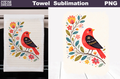 Folk Bird Floral Design | Towel Sublimation Product Image 1