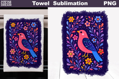 Folk Bird Floral Design | Towel Sublimation Product Image 1