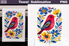 Folk Bird Floral Design | Towel Sublimation Product Image 1