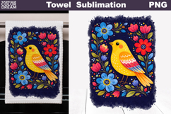Folk Bird Floral Design | Towel Sublimation Product Image 1