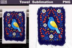 Folk Bird Floral Design | Towel Sublimation Product Image 1