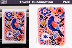 Folk Bird Floral Design | Towel Sublimation Product Image 1