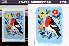 Folk Bird Floral Design | Towel Sublimation Product Image 1