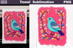 Folk Bird Floral Design | Towel Sublimation Product Image 1