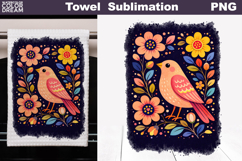 Folk Bird Floral Design | Towel Sublimation Product Image 1