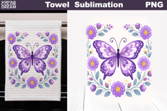 Folk Butterfly Floral Design | Towel Sublimation PNG Product Image 1